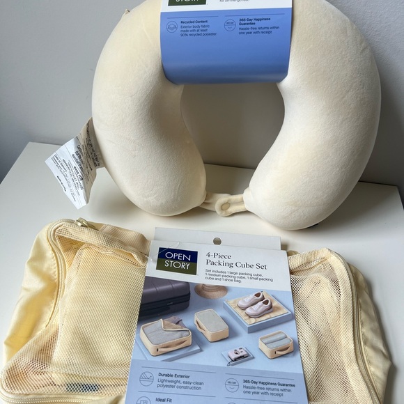 Open Story Cream Travel Neck Pillow and 4-Piece Packing Cube Set - Picture 1 of 3
